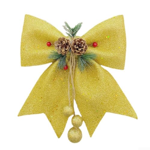 Weihnachtsschleife mit Schneeflocken-Glitzer und Tannenzapfen für Kränze, Bäume, Partydekoration (Gold) von UTTASU