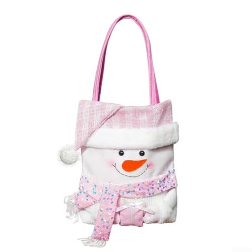 Weihnachtstasche aus Stoff mit Cartoon-Puppen-Design und rosa Perlen und Handfunktion für festliche Partys (Schneemann) von UTTASU