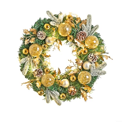 Weihnachtszeit Tannenzapfen und Blattkranz mit goldenen Kugeln und Beeren für Weihnachtsdekoration an Türen, Wänden oder Kamin (mit Lichtern) von UTTASU