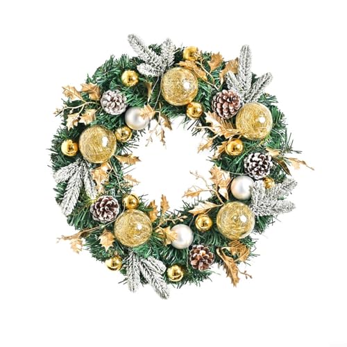 Weihnachtszeit Tannenzapfen und Blattkranz mit goldenen Kugeln und Beeren für Weihnachtsdekoration an Türen, Wänden oder Kamin (ohne Lichter) von UTTASU
