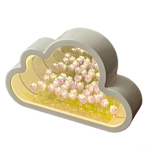 Wunderschönes Wolken-Tulpennachtlicht mit Spiegel für faszinierende Wohnkultur (lila) von UTTASU