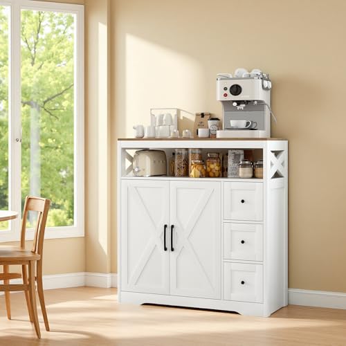 UTTQEW Anrichte für Küche, Buffet, mit 4 Türen, 2 Schubladen, verstellbar, Aufbewahrungsmöbel, für Esszimmer, Wohnzimmer, Eingangsbereich, 100 x 40 x 105 cm, Weiß von UTTQEW