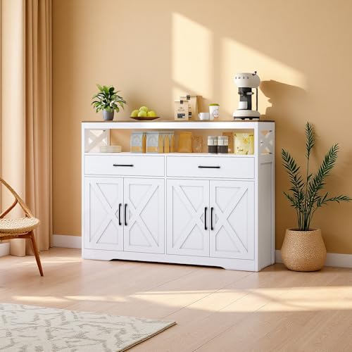 UTTQEW Anrichte für Küche, Buffet, mit 4 Türen, 2 Schubladen, verstellbare Regale, Aufbewahrungsmöbel, für Esszimmer, Wohnzimmer, Eingangsbereich, 140 x 40 x 105 cm, Weiß UTTQEW Anrichte für Küche, Buffet, mit 4 Türen, 2 Schubladen, verstellbare Regale, Aufbewahrungsmöbel, für Esszimmer, Wohnzimmer, Eingangsbereich, 140 x 40 x 105 cm, Weiß von UTTQEW