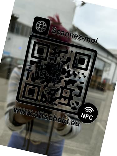 QR-Code und NFC - Hochleistungs-PVC-Aufkleber in schwarz für Schaufenster, Fahrzeug, Theke - Facebook - Instagram - Webseite - TripAdvisor… 10 cm x 10 cm von UTTSCHEID