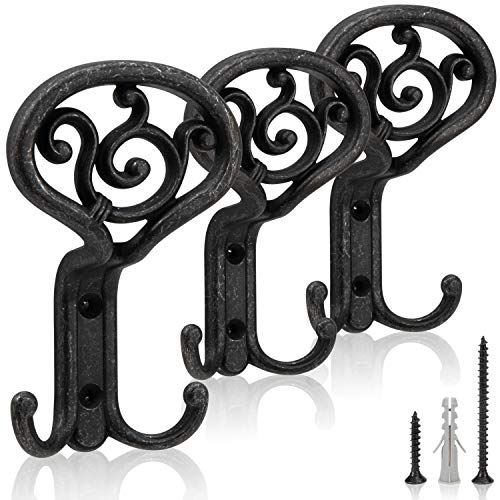 UTiLE 3 Stück Garderobenhaken Vintage Kleiderhaken Schwarz Wandhaken [Klimaneutral] Stabile Kleiderhaken Wand inkl. 12x Schrauben und 6x Dübel Retro Shabby Chick Landhaus Stil von UTiLE CB