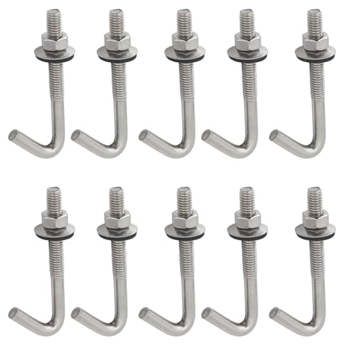 J-Haken-Dachschrauben M6 304 Edelstahl, langer Schaft, Dachbetonankerschraube mit Sechskantmutter und Unterlegscheibe (M6 x 110 mm), 10 Stück von UTwaySteelPro