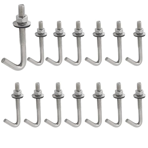 J-Haken-Dachschrauben M6 304 Edelstahl, langer Schaft, Dachbetonankerschraube mit Sechskantmutter und Unterlegscheibe (M6 x 45 mm), 15 Stück von UTwaySteelPro