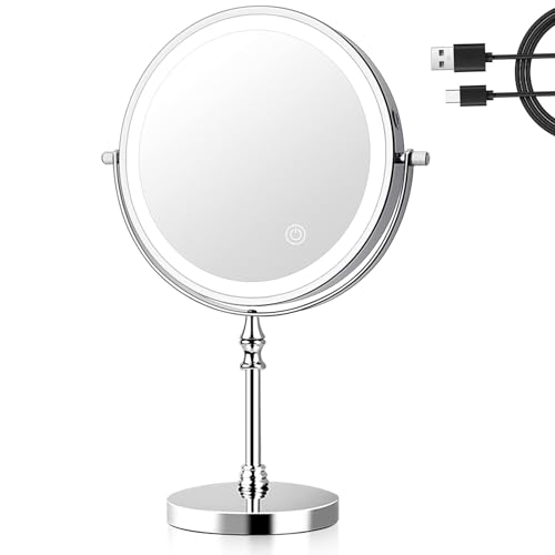 UUCOLOR Wiederaufladbar Kosmetikspiegel mit Beleuchtung, 1X/10X Vergrößerung, 3 Lichtfarben und Helligkeit Einstellbar Schminkspiegel, 360° Schwenkbar Doppelseitiger LED Makeup Spiegel UUCOLOR Wiederaufladbar Kosmetikspiegel mit Beleuchtung, 1X/10X Vergrößerung, 3 Lichtfarben und Helligkeit Einstellbar Schminkspiegel, 360° Schwenkbar Doppelseitiger LED Makeup Spiegel von UUCOLOR