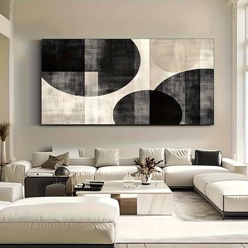 UUDEZO Abstrakte Leinwandkunst, graue geometrische Wandgemälde für modernes Wohnzimmer, große Zimmer, Schlafzimmer, Dekoration (53 x 112 cm/21 x 44 Zoll) mit schwarzem Rahmen von UUDEZO