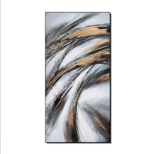 UUDEZO Gerahmte Wandkunstgemälde mit goldenen Blättern für Wanddekorationen, Wohnzimmer im modernen Stil, Sofa, Hintergrund, abstrakte Wanddekoration (95 x 193 cm/37 x 76 Zoll) mit schwarzem Rahmen von UUDEZO