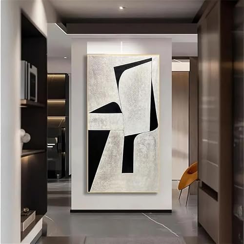 UUDEZO Großes, modernes, abstraktes, geometrisches Leinwandgemälde, Wandkunst für das Wohnzimmer von Innenarchitekten für die Dekoration von Büroräumen (95 x 193 cm/37 x 76 Zoll) mit schwarzem Rahmen von UUDEZO