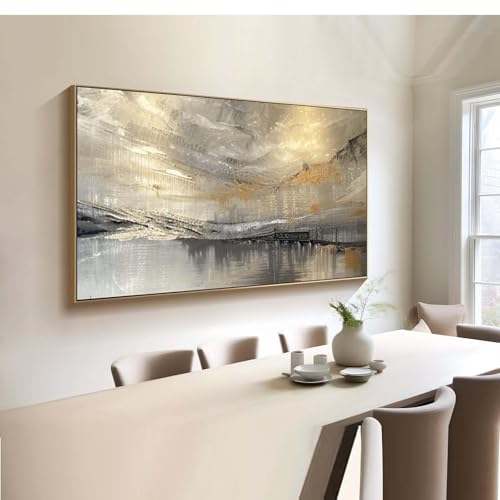 UUDEZO Großes abstraktes Ölgemälde auf Leinwand, moderne graue Textur, Wandkunst, Leinwand für Wohnzimmer, Wanddekoration, Bilder, 50 x 100 cm, mit goldenem Rahmen UUDEZO Großes abstraktes Ölgemälde auf Leinwand, moderne graue Textur, Wandkunst, Leinwand für Wohnzimmer, Wanddekoration, Bilder, 50 x 100 cm, mit goldenem Rahmen von UUDEZO