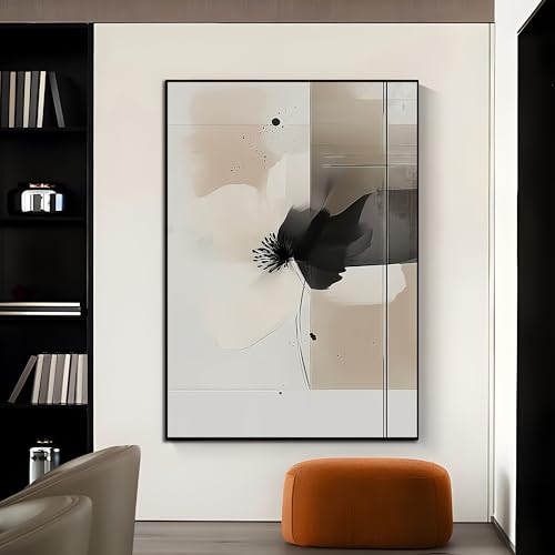 UUDEZO Moderner abstrakter Kunstdruck auf Leinwand mit hellen Blumen, gerahmt, ideal für Wohnzimmer, Schlafzimmer, Büro oder Restaurant-Dekor (75 x 113 cm/30 x 44 Zoll), mit schwarzem Rahmen von UUDEZO