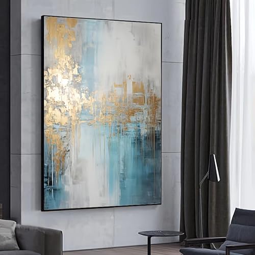 Wanddekoration, weiß und blau, gerahmtes modernes Druckgemälde auf Leinwand für Wohnzimmer und Schlafzimmer, Dekoration (70 x 100 cm/28 x 40 Zoll), mit schwarzem Rahmen von UUDEZO