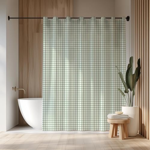 UUDIHO Duschvorhang mit Gingham-Muster, grün, wasserdicht, Polyester, lang, für Wohnheim, Apartment, Gästebad, Mädchen, 90 x 190 cm (B x H), Duschvorhang von UUDIHO