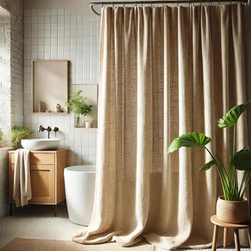 UUDIHO Extra breiter Duschvorhang aus Leinen, neutrale Moderne Badezimmervorhänge, natürliche Farben, Badevorhänge, Dekor, 75 x 190 cm (B x H), Duschvorhang von UUDIHO