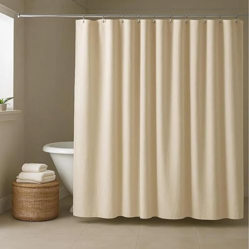 UUDIHO Luxuriöser, waschbarer Duschvorhang aus beigefarbenem Leinen, Leichter Duschvorhang in neutralem Beige für die Badezimmerdekoration, 160 x 190 cm (B x H) Badewannenvorhang von UUDIHO