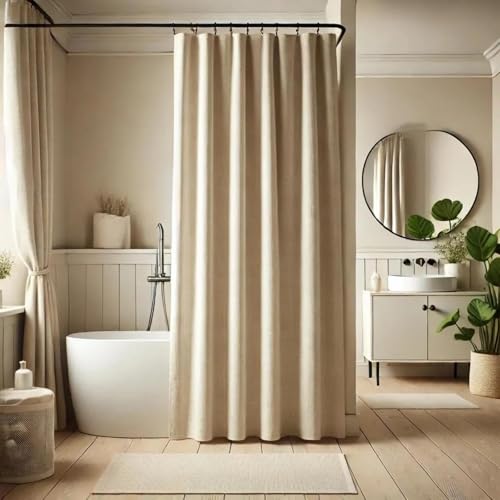 UUDIHO Wasserdichter Duschvorhang aus Leinen, neutraler, weicher Duschvorhang aus Hotelstoff für die Badezimmerdekoration, 165 x 165 cm (B x H), Badewannenvorhang von UUDIHO