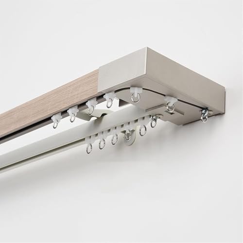 Gardinenschiene 2 Läufig, Vorhangschiene Wandmontage 1.4m, Vorhangstange Holz Grau Nachahmung, Gardinenstange Doppelläufig Aluminium Gardinenschiene 2 Läufig, Vorhangschiene Wandmontage 1.4m, Vorhangstange Holz Grau Nachahmung, Gardinenstange Doppelläufig Aluminium von UUDQCD