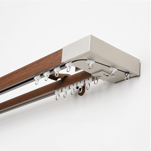 Gardinenschiene 2 Läufig, Vorhangschiene Wandmontage 3.0m, Vorhangstange Holz Braun Nachahmung, Gardinenstange Doppelläufig Aluminium Gardinenschiene 2 Läufig, Vorhangschiene Wandmontage 3.0m, Vorhangstange Holz Braun Nachahmung, Gardinenstange Doppelläufig Aluminium von UUDQCD
