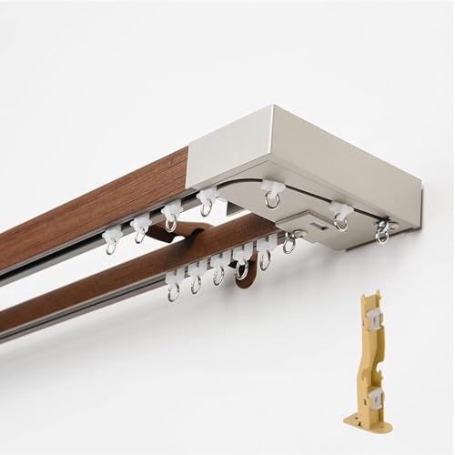 Vorhangschiene 2 Läufig 1.1m, Gardinenschiene Wandmontage Braun, Gardinenstange Holz Nachahmung, Vorhangstange Doppelläufig Aluminium Vorhangschiene 2 Läufig 1.1m, Gardinenschiene Wandmontage Braun, Gardinenstange Holz Nachahmung, Vorhangstange Doppelläufig Aluminium von UUDQCD