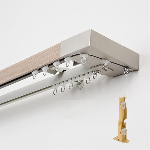 Vorhangschiene 2 Läufig 1.2m, Gardinenschiene Wandmontage Grau, Gardinenstange Holz Nachahmung, Vorhangstange Doppelläufig Aluminium Vorhangschiene 2 Läufig 1.2m, Gardinenschiene Wandmontage Grau, Gardinenstange Holz Nachahmung, Vorhangstange Doppelläufig Aluminium von UUDQCD
