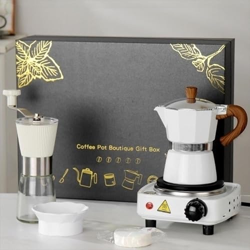 UUE Espressokocher, Elektrische Mokkakanne für 3 Tassen, 150ML Italienische Kubanische Moka-Kaffeemaschine, Aluminium Kaffeekanne 5-teiliges Set für Reisen oder Camping UUE Espressokocher, Elektrische Mokkakanne für 3 Tassen, 150ML Italienische Kubanische Moka-Kaffeemaschine, Aluminium Kaffeekanne 5-teiliges Set für Reisen oder Camping von UUE