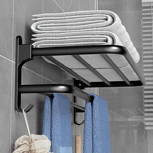 UUE Handtuchhalter Wand, Handtuchhalter ohne Bohren, Selbstklebend Handtuch Halter Bad, Handtuchständer mit Haken, Badetuchhalter, Handtuchregal für Bad Küche, Aluminium Schwarz 60 × 21,5 × 17cm UUE Handtuchhalter Wand, Handtuchhalter ohne Bohren, Selbstklebend Handtuch Halter Bad, Handtuchständer mit Haken, Badetuchhalter, Handtuchregal für Bad Küche, Aluminium Schwarz 60 × 21,5 × 17cm von UUE