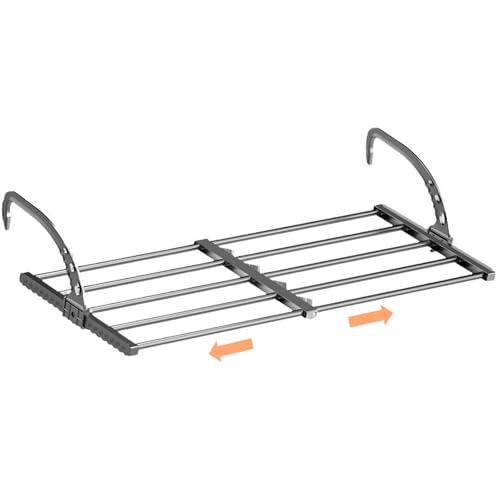 UUE Heizkörper Wäschetrockner Edelstahl Wäscheständer 75-120cm Balkonwäschetrockner Ausziehbar Wäschehänger Hängewäschetrockner Klappbar Heizkörpertrockner mit 2 Sockentrockner Wäscheständer von UUE