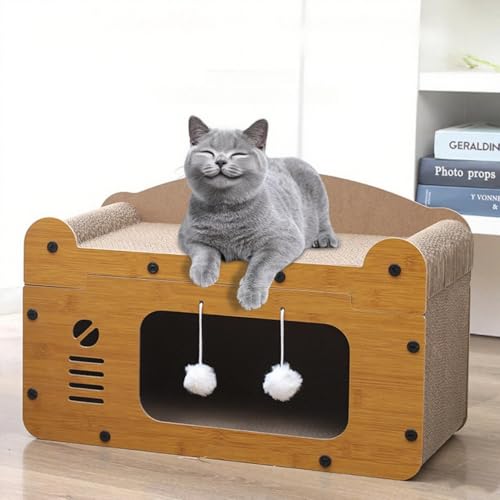 UUE Kratzbrett Katze, 2 in1 Haustierbett, TV-förmiges Kratzpappe für Katzen, Wellpappe Katzenkratzbrett mit 2 Klingelball, 100% Formaldehydfrei, Groß, für Sofaschutz, Wände, Glas, 51 x 27 x 30 cm UUE Kratzbrett Katze, 2 in1 Haustierbett, TV-förmiges Kratzpappe für Katzen, Wellpappe Katzenkratzbrett mit 2 Klingelball, 100% Formaldehydfrei, Groß, für Sofaschutz, Wände, Glas, 51 x 27 x 30 cm von UUE