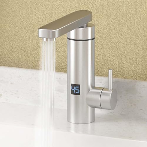 UUE Wasserhahn Küche, Küchenarmatur, 3000W Mischbatterie Küche, LED Elektrischer Wasserhahn Edelstahl, 360° Swivel Warmwasserboiler Küchenarmatur, Durchlauferhitzer, Spültischarmatur von UUE