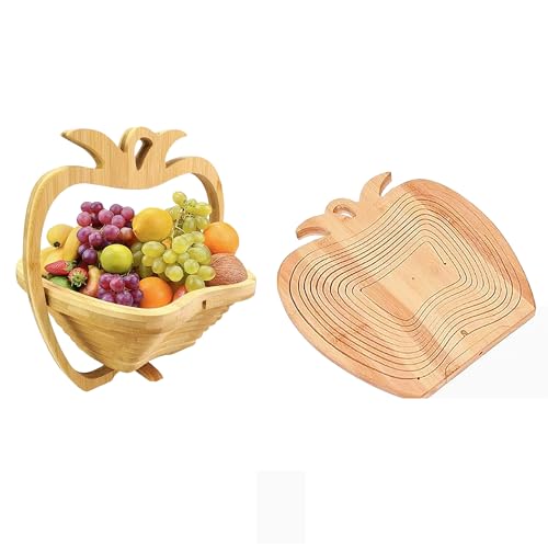 UUE Obstkörbe, faltbarer Obstkorb, Obstschale, Ananas-Design aus Bambus, Klappkorb, vielseitig nutzbar als Untersetzer & Schneidebrett von UUE