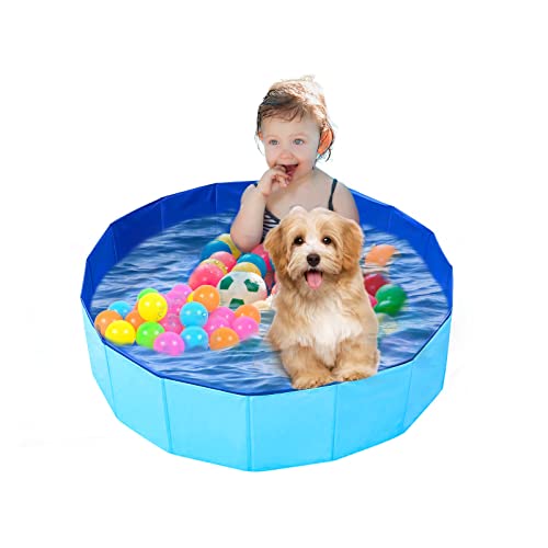 UUEMB Faltbarer Hundepool für Kleine Hunde, 80 x 30cm Hundebadewanne Katzen Swimmingpool Planschbecken für Kinder, Haustier Schwimmbecken rutschfest Sicher Tragbar Kinderpool Blau von UUEMB