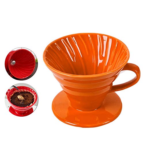 UUMFP Kaffeetropfer Glas, permanenter Keramik-Kaffeekegelfilter, Hand-V60-Einsatz Übergießen mit Standkaffeefilter-Tasse (Color : Orange, Size : 9.7 x 8.5cm) von UUMFP