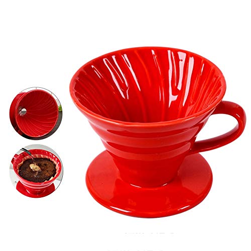 UUMFP Kaffeetropfer Glas, permanenter Keramik-Kaffeekegelfilter, Hand-V60-Einsatz Übergießen mit Standkaffeefilter-Tasse (Color : Red, Size : 9.7 x 8.5cm) von UUMFP