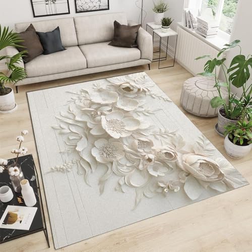UUZEAI 3D Effekt Deko, Luxus Blumen Muster Wohnzimmer Teppich Moderner Minimalistisch, rutschfest Weich Waschbar Teppiche für Schlafzimmer Küche Flur Läufer Beige 80x120cm UUZEAI 3D Effekt Deko, Luxus Blumen Muster Wohnzimmer Teppich Moderner Minimalistisch, rutschfest Weich Waschbar Teppiche für Schlafzimmer Küche Flur Läufer Beige 80x120cm von UUZEAI