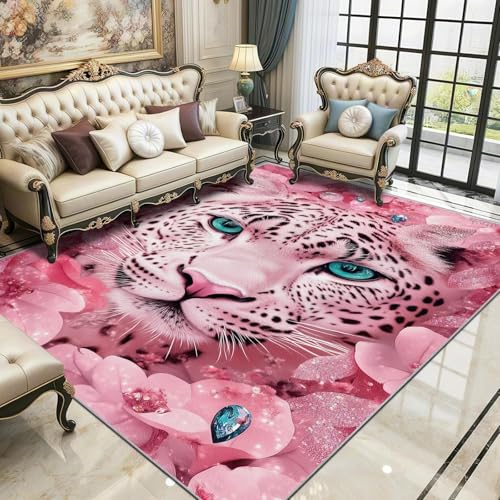 UUZEAI 3D Gepard Dekor, Teppich Wohnzimmer Tiere Blumen, Rosa Teppich Schlafzimmer Mädchen, Weich rutschfest Waschbar Teppiche für Esszimmer Flur Küche 200x280cm UUZEAI 3D Gepard Dekor, Teppich Wohnzimmer Tiere Blumen, Rosa Teppich Schlafzimmer Mädchen, Weich rutschfest Waschbar Teppiche für Esszimmer Flur Küche 200x280cm von UUZEAI
