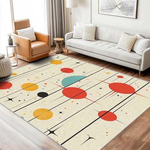 UUZEAI 50er-Jahre-Retro-Teppich mit gepunktetem Dekor, waschbarer Mid-Century-Modern-Teppich mit geometrischem Muster für Wohnzimmer und Schlafzimmer, rutschfest (240 x 300 cm) von UUZEAI