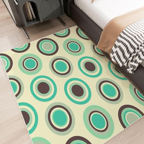 UUZEAI 70er-Jahre-Retro-Teppich mit Kreisgeometrie, rutschfest, Mid-Century Modern, waschbar, für Schlafzimmer und Wohnzimmer, Mintgrün (180 x 250 cm) von UUZEAI