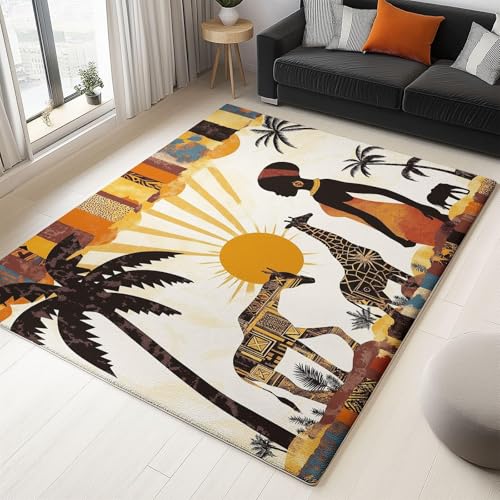 UUZEAI Afrika Tiere Teppich Wohnzimmer Retro Ethnisches Afrikanisches Stamm Frau Motiv Design Waschbar Weich rutschfeste Teppiche Kurzflor für Schlafzimmer Kinderzimmer Deko 230x250cm UUZEAI Afrika Tiere Teppich Wohnzimmer Retro Ethnisches Afrikanisches Stamm Frau Motiv Design Waschbar Weich rutschfeste Teppiche Kurzflor für Schlafzimmer Kinderzimmer Deko 230x250cm von UUZEAI