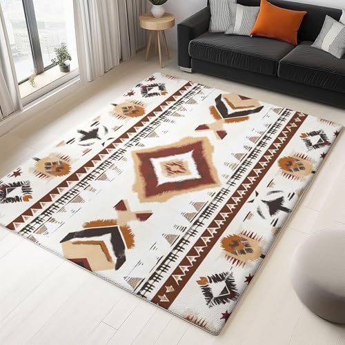 UUZEAI Azteken Rustikale Südwestlich Teppich Kurzflor Wohnzimmer Navajo Ethnisch Geometrisch rutschfest Waschbar Weich Teppich für Jugendzimmer Schlafzimmer(230x250cm) von UUZEAI