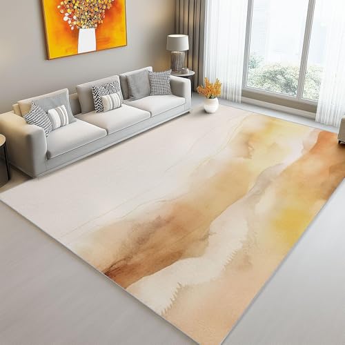 UUZEAI Beige Braun Abstrakte Aquarellmalerei Teppich Wohnzimmer Dekor rutschfest Waschbar Moderner Minimalistischer Teppiche Kurzflor für Schlafzimmer Jugendzimmer(230x250cm) von UUZEAI