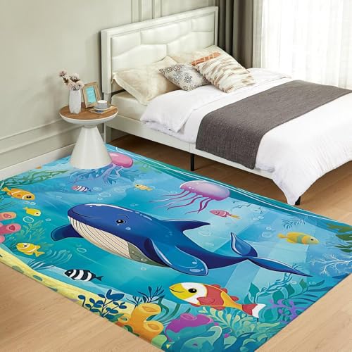 UUZEAI Blau Unterwasserwelt Kinderzimmer Teppich Ozean Tier Delphin Muster, Weich Rutschfester Waschbarer Teppiche für Wohnzimmer Jungen Mädchen Schlafzimmer 40x60cm UUZEAI Blau Unterwasserwelt Kinderzimmer Teppich Ozean Tier Delphin Muster, Weich Rutschfester Waschbarer Teppiche für Wohnzimmer Jungen Mädchen Schlafzimmer 40x60cm von UUZEAI