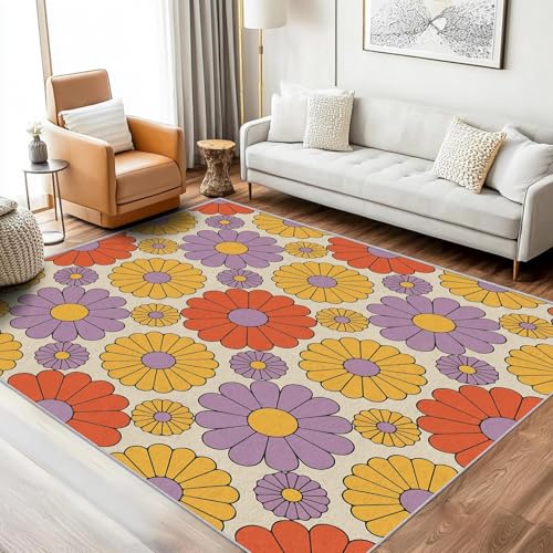 UUZEAI Boho Bunt Blumen Teppich Wohnzimmer Kurzflor, 70er Retro Style Teppich Bereich Innen, Weich Waschbar Teppiche für Badezimmer Schlafzimmer Eingangs rutschfest Fussmatte 160x230cm UUZEAI Boho Bunt Blumen Teppich Wohnzimmer Kurzflor, 70er Retro Style Teppich Bereich Innen, Weich Waschbar Teppiche für Badezimmer Schlafzimmer Eingangs rutschfest Fussmatte 160x230cm von UUZEAI