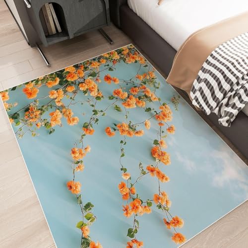 UUZEAI Botanische Rebe Blumenmuster Teppich Kurzflor, Frühling Garten Blumen Teppiche Schlafzimmer, Rustikaler Weich rutschfest Waschbar Teppich für Wohnzimmer Flur Küchen 180x200cm von UUZEAI