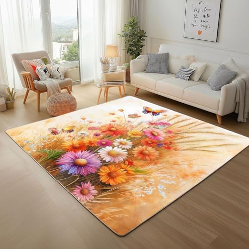 UUZEAI Bunt Gänseblümchen Schmetterling Teppich Wohnzimmer Pastoral Waschbarer Große Teppiche Schlafzimmer Weich Kurzflor rutschfest Fussmatte Innen 150x240cm UUZEAI Bunt Gänseblümchen Schmetterling Teppich Wohnzimmer Pastoral Waschbarer Große Teppiche Schlafzimmer Weich Kurzflor rutschfest Fussmatte Innen 150x240cm von UUZEAI