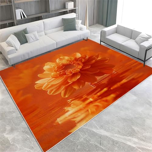 UUZEAI Chrysantheme Teppich 3D Wohnzimmer Teppiche Waschbar Orange Kurzflor Schlafzimmer Teppich, Modern Weich rutschfest Teppiche für Arbeitszimmer Esszimmer und Flur 60x130cm von UUZEAI