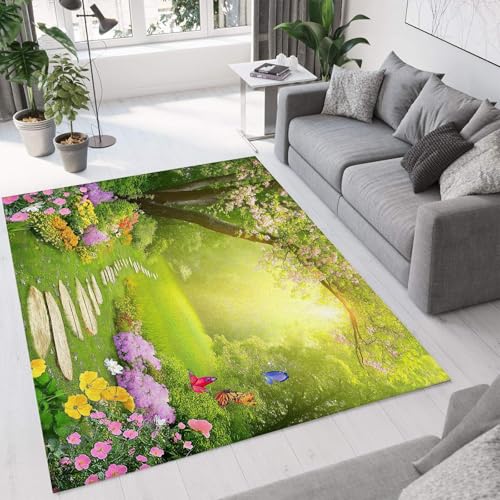 UUZEAI Forest Garten Landschaft Teppich Wohnzimmer Schlafzimmer Dekor Rustikaler Teppiche Schmetterling Blumenmuster, für Kinderzimmer, Esszimmer, Waschbar rutschfeste Innen Fußmatte 40x100cm UUZEAI Forest Garten Landschaft Teppich Wohnzimmer Schlafzimmer Dekor Rustikaler Teppiche Schmetterling Blumenmuster, für Kinderzimmer, Esszimmer, Waschbar rutschfeste Innen Fußmatte 40x100cm von UUZEAI