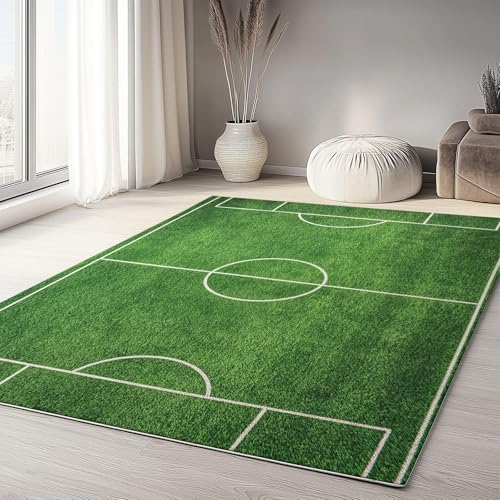 UUZEAI Groß Teppich Waschbar Wohnzimmer Grün Fußballfeld-Rasen 3D Dekorative Teppiche für Schlafzimmer Flur Kinderzimmer, Weich Kurzflor rutschfeste Bodenmatte Dünn(40x100cm) von UUZEAI