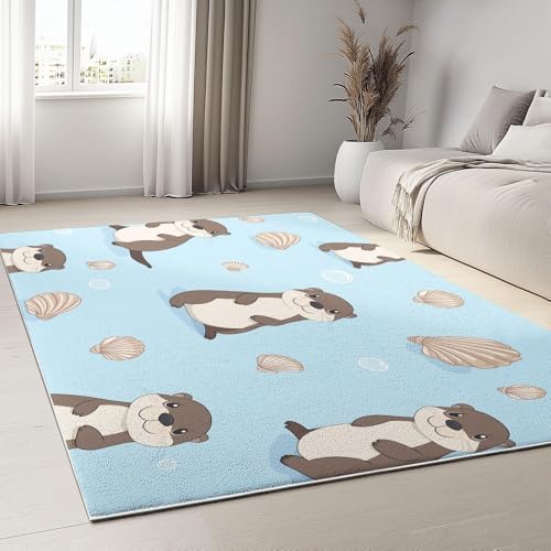UUZEAI Kinderteppiche Cartoon Süßes Muscheln Otter für Wohnzimmer Schlafzimmer Blau Kurzflor Teppich Weich Waschbar rutschfest Fussmatte Innen Wohndeko 80x120cm UUZEAI Kinderteppiche Cartoon Süßes Muscheln Otter für Wohnzimmer Schlafzimmer Blau Kurzflor Teppich Weich Waschbar rutschfest Fussmatte Innen Wohndeko 80x120cm von UUZEAI